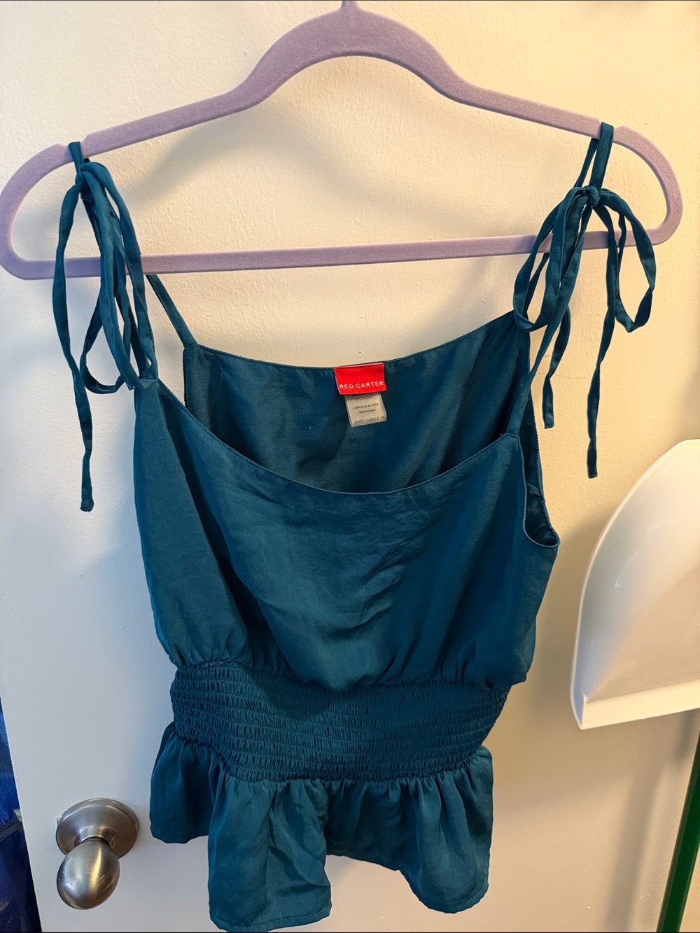 Red Carter Teal Tie-Shoulder Smocked-Waist Peplum Tank